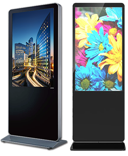 Photo of a pair of digital kiosk displays